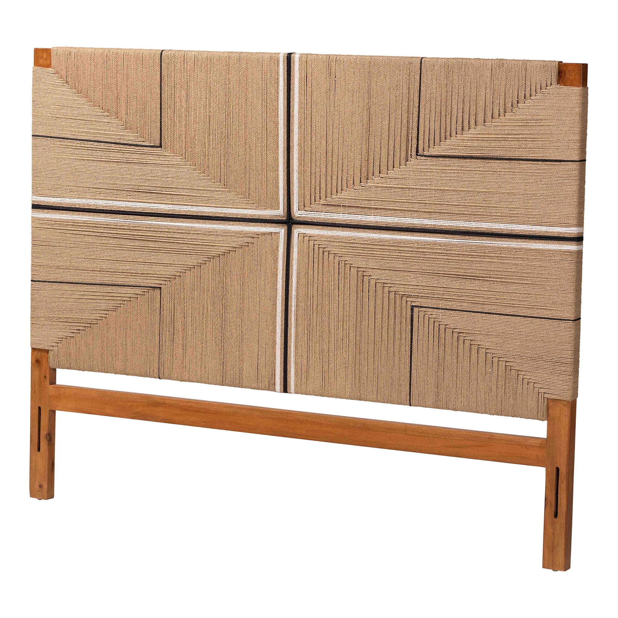 bali & pari Prita Paper Loom Headboard with Mahogany Wood Frame, Handwoven Bed Backrest Panel with Geometric Design, Boho Rustic Bedroom Accent, Queen Size